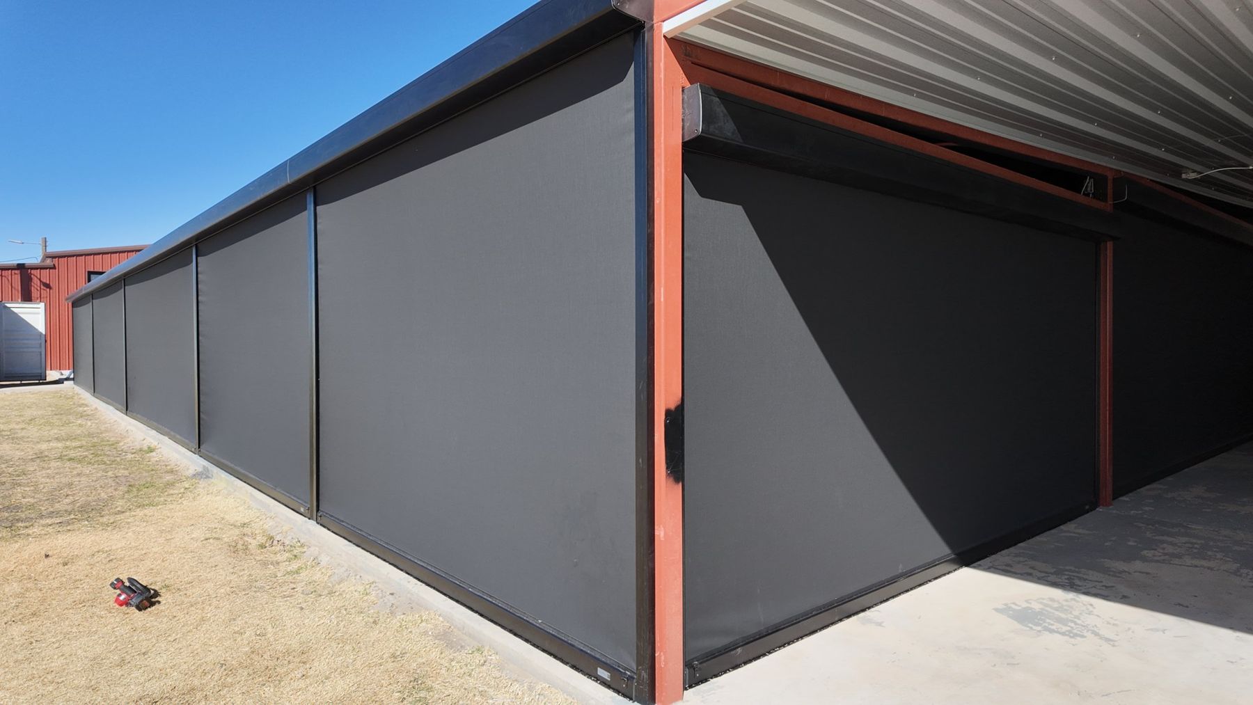 Commercial screens on a steel building