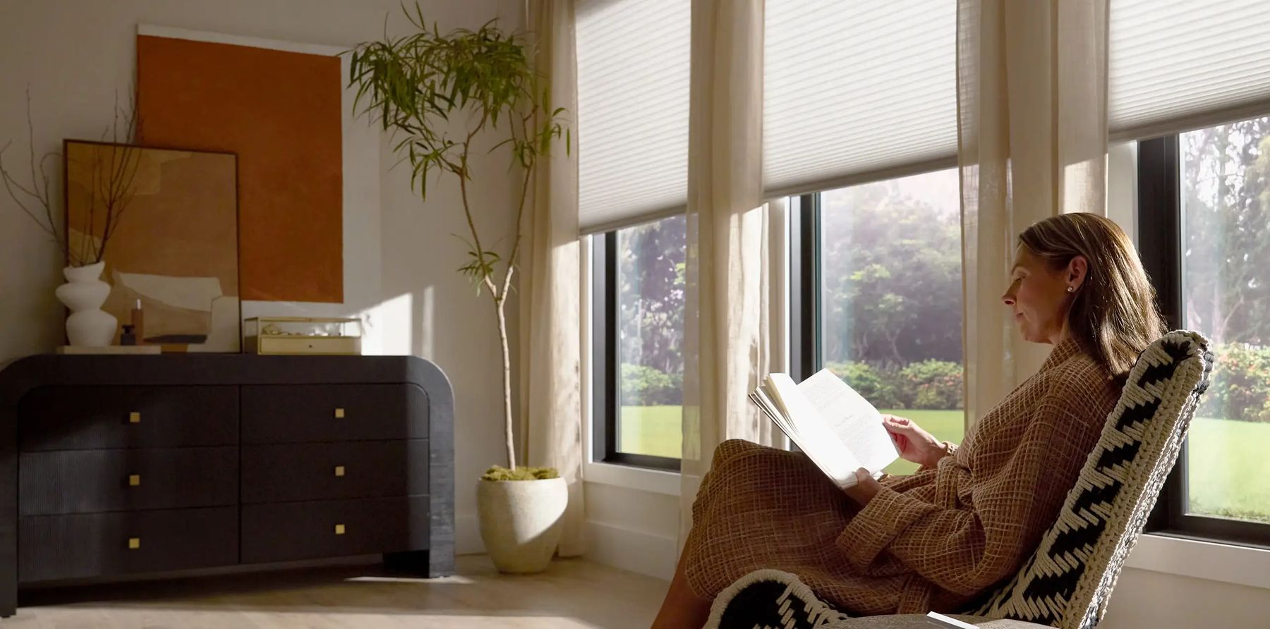 Lutron shades on large living room windows
